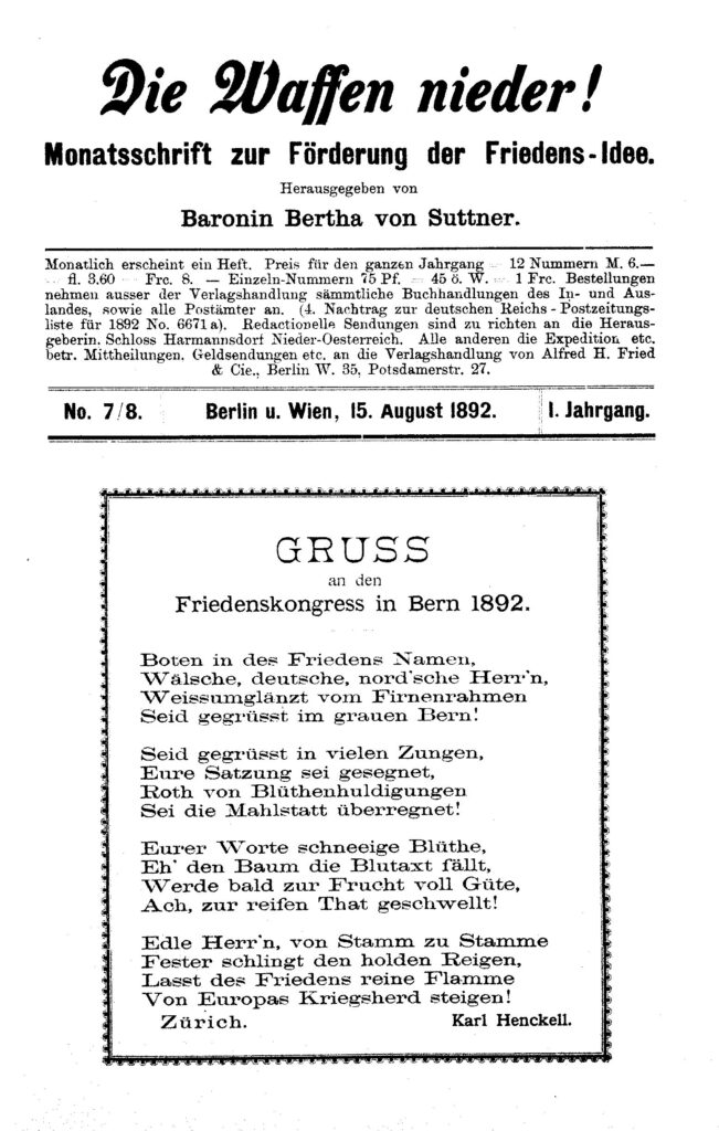 Die Waffen nieder!, 1892.