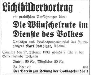 Amzeige für einen Lichtbildervortrag, 1938.
